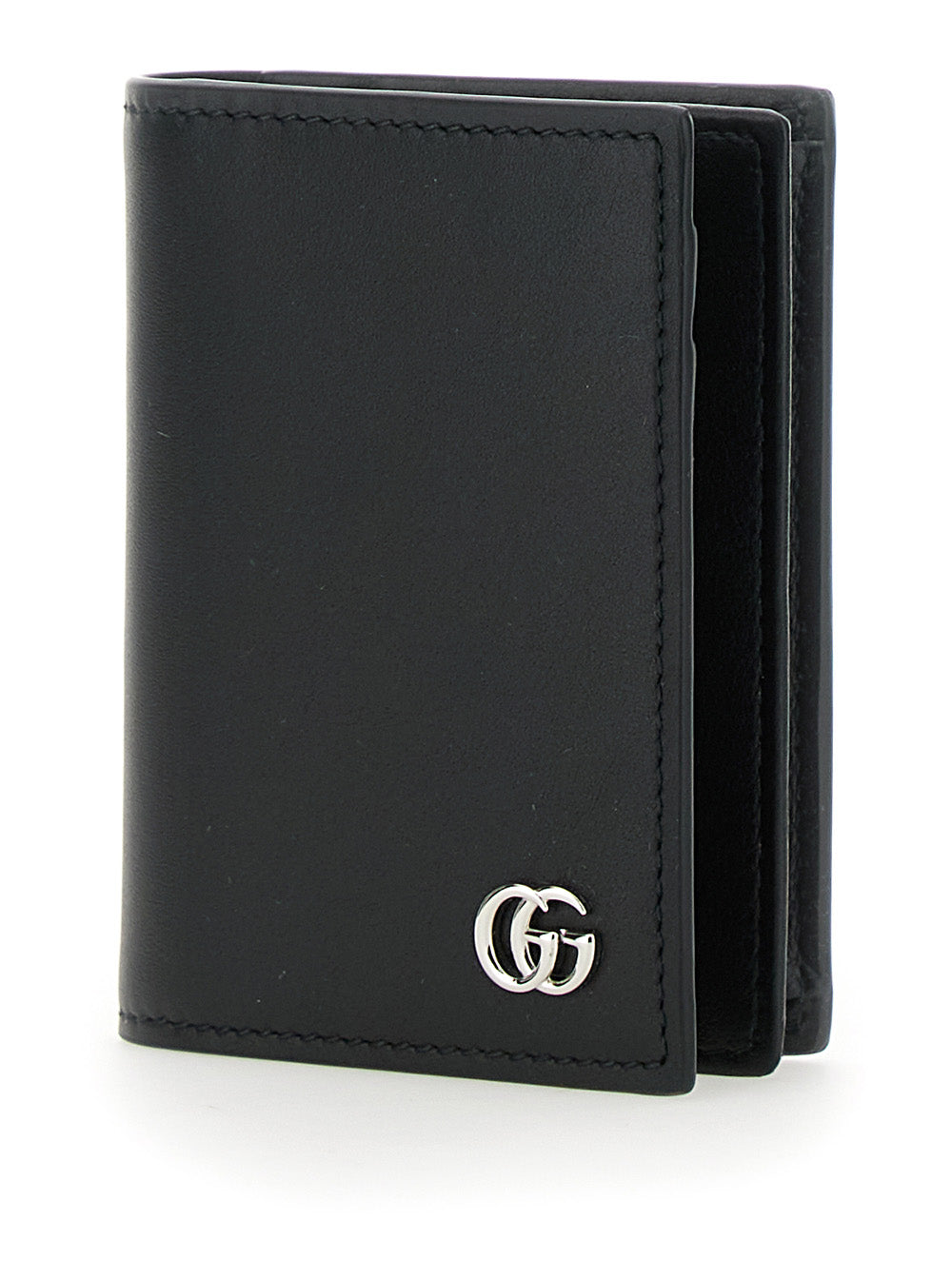 Gucci Men Black Card Holder With Double G Detail On The Front In Leather Man