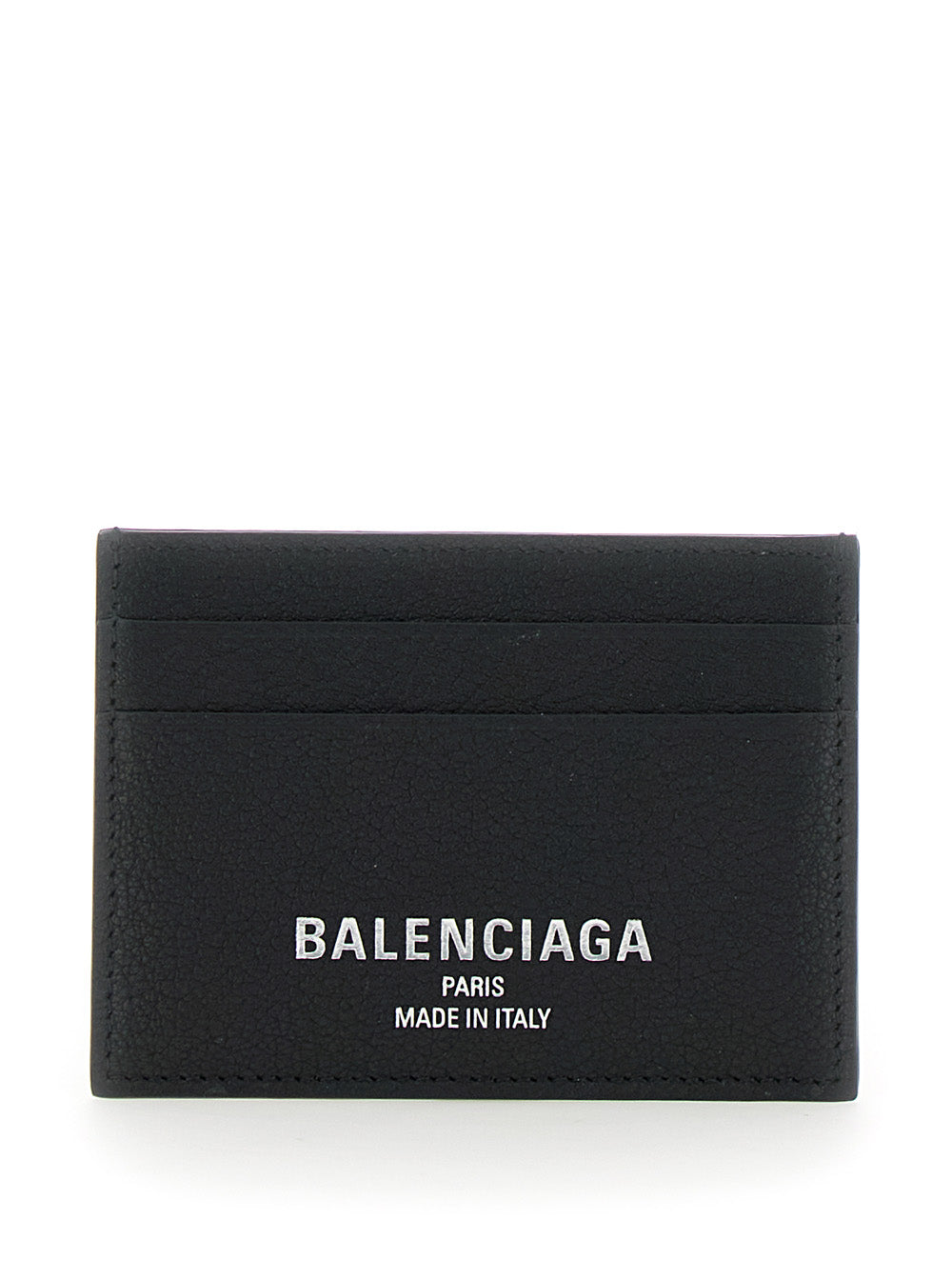 Balenciaga Men Black Card Holder With Logo Lettering On The Front In Grained Leather Man