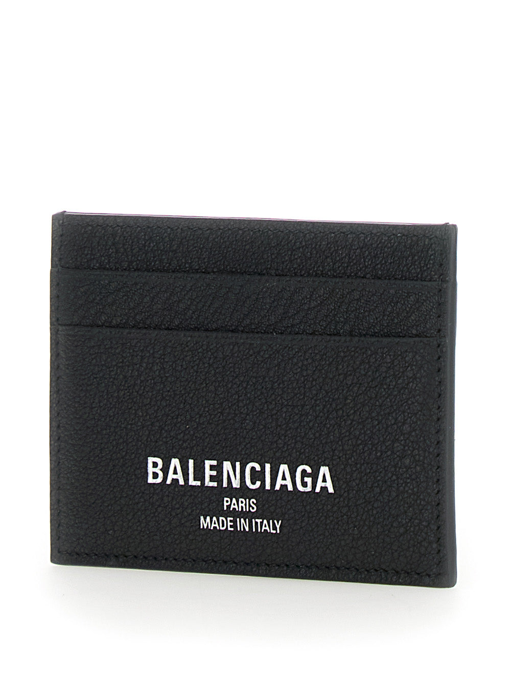 Balenciaga Men Black Card Holder With Logo Lettering On The Front In Grained Leather Man