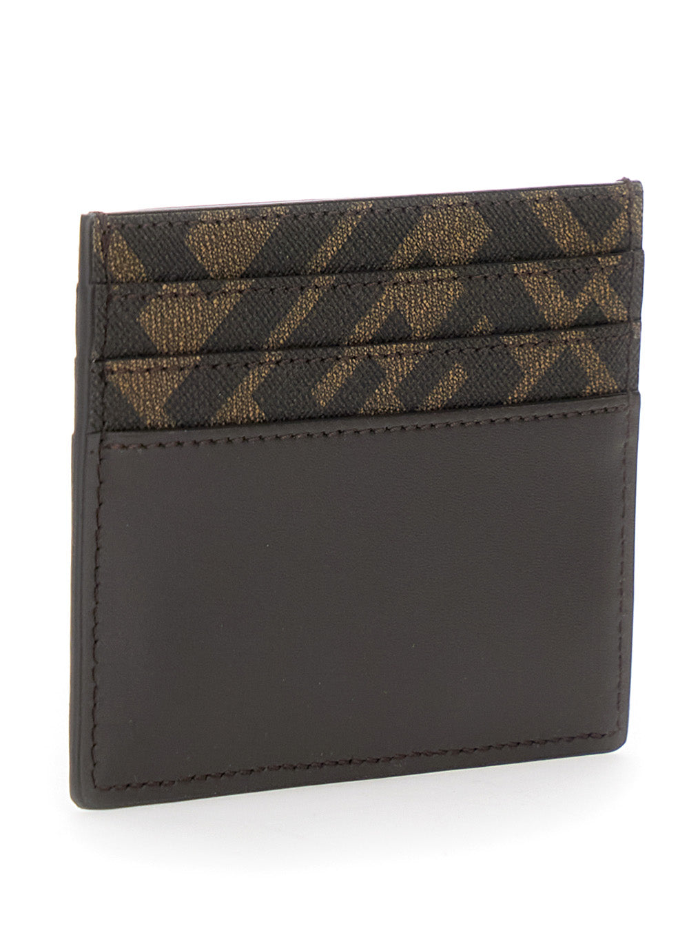 Fendi Men Brown Card-Holder With Squared Ff Motif In Leather And Ff Canvas Man