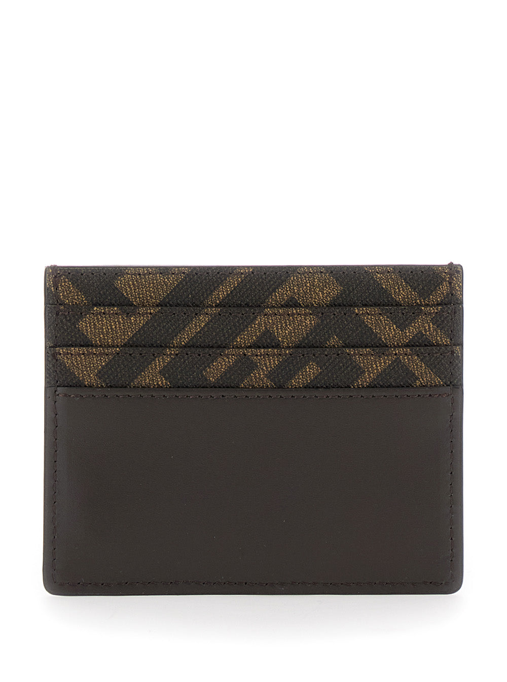 Fendi Men Brown Card-Holder With Squared Ff Motif In Leather And Ff Canvas Man