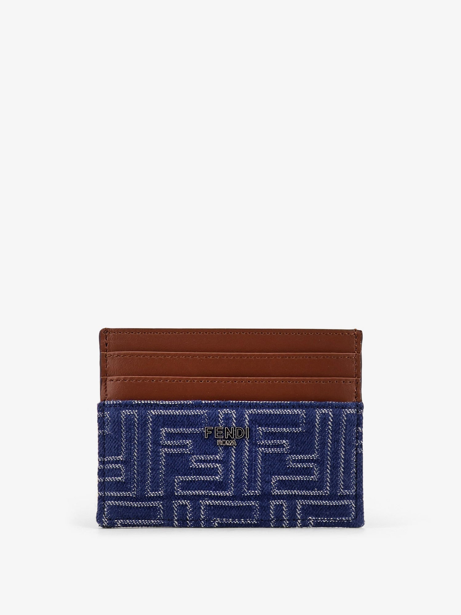 Fendi Men Jacquard Ff Fabric Cardholder With Denim Effect