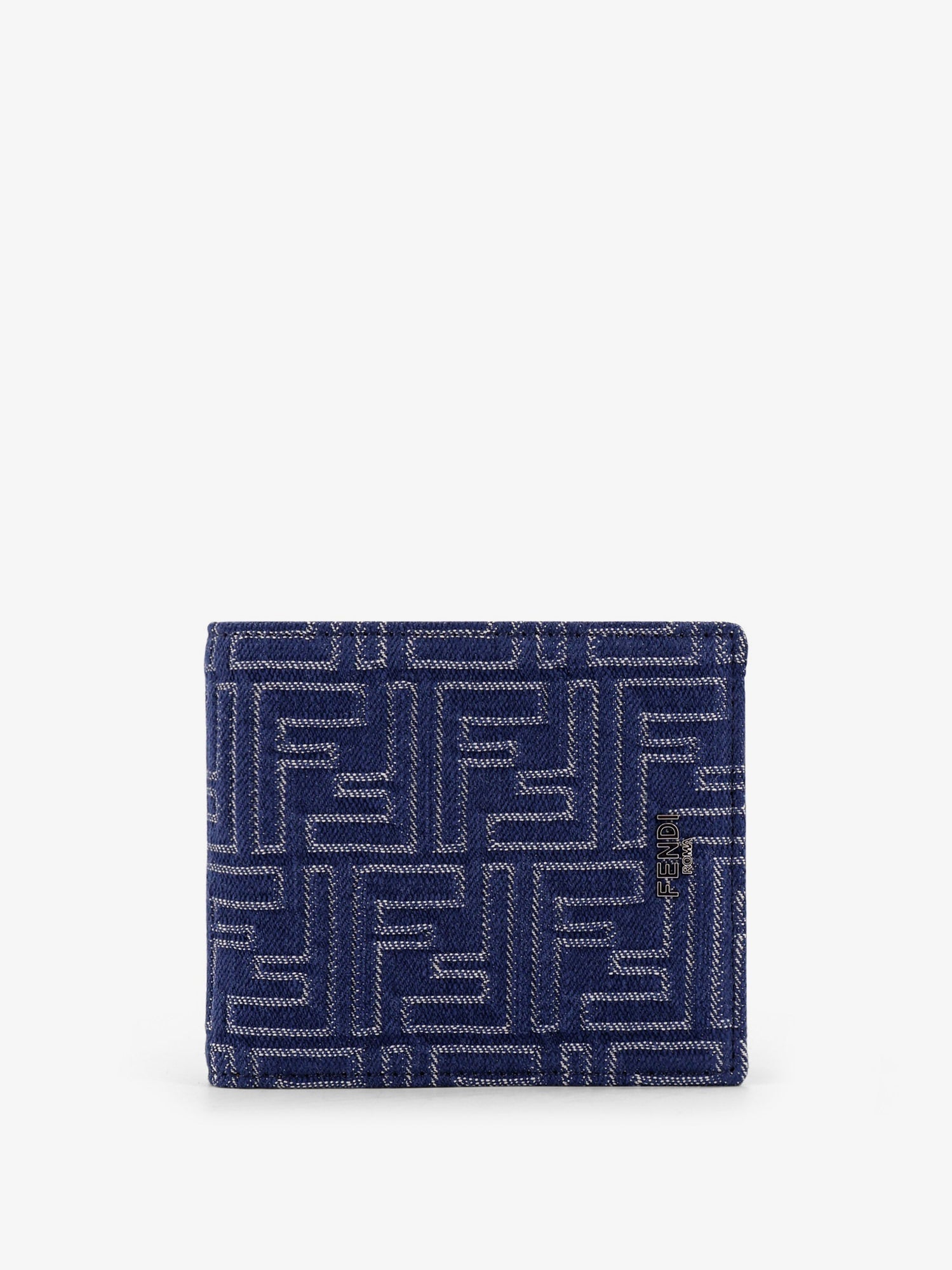 Fendi Men Denim-Effect Ff Jacquard Bi-Fold Wallet