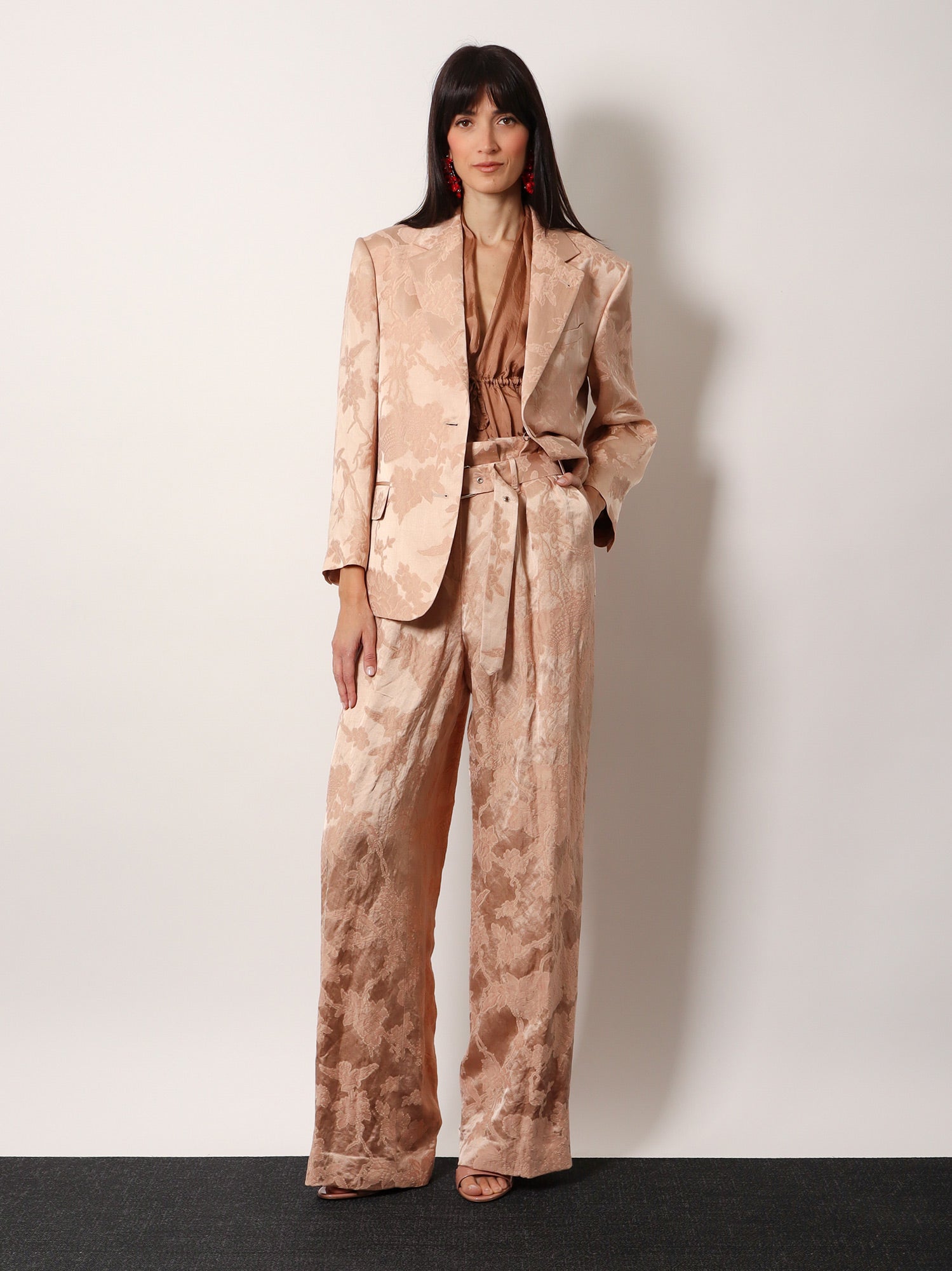 Dries Van Noten Women Jacquard Linen Blend Blazer With Floral Motif