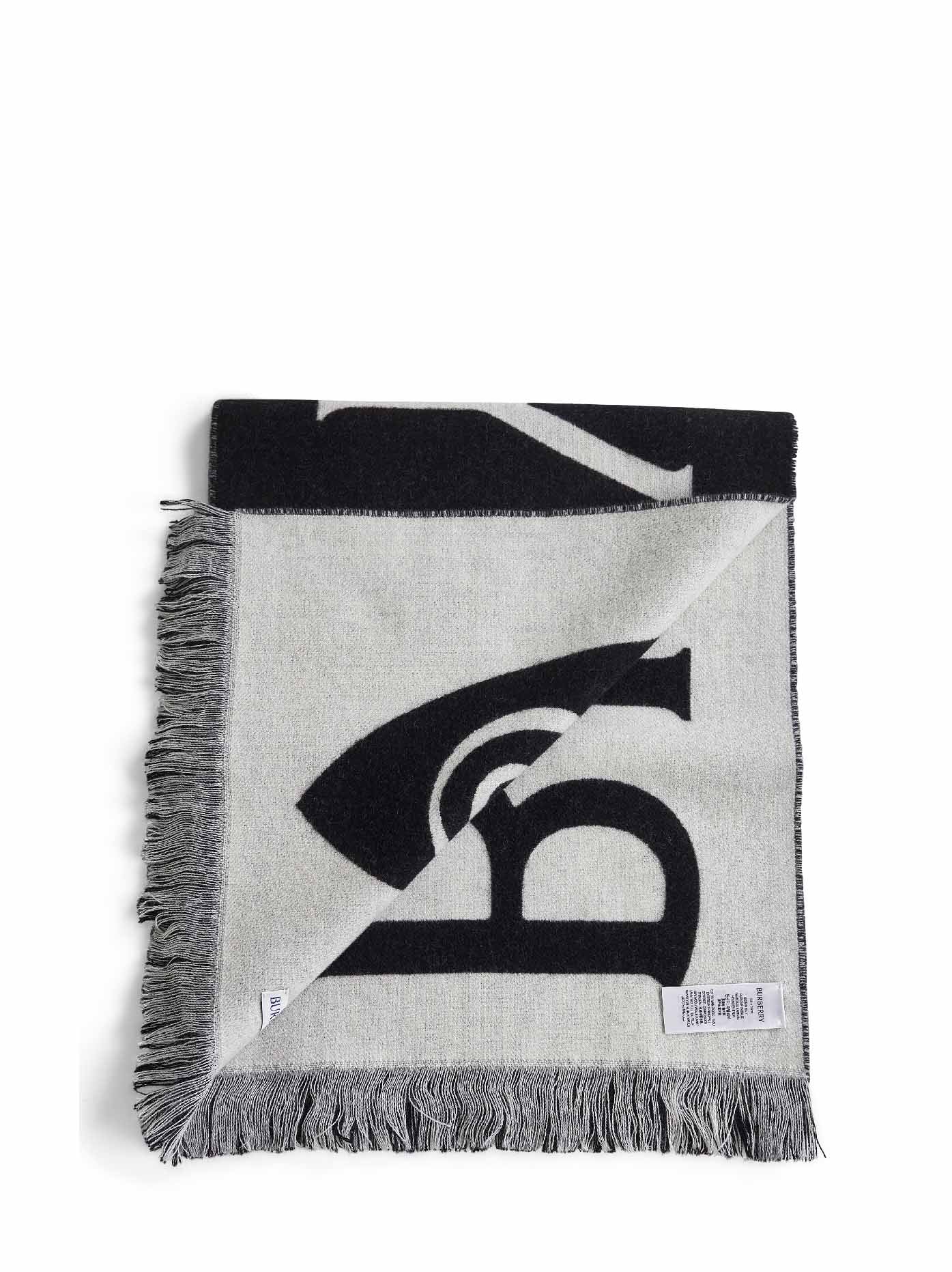 Burberry Men Black And White Wool Reversible Scarf