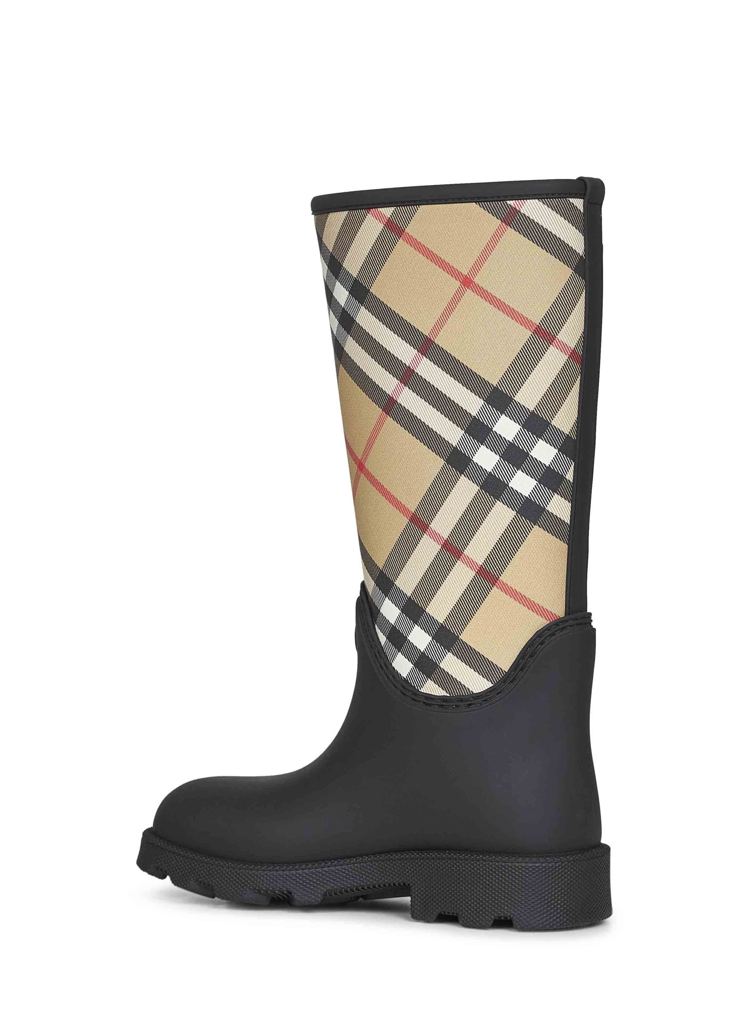 Burberry Women Black Rubber Marsh Stamp High Rain Boots