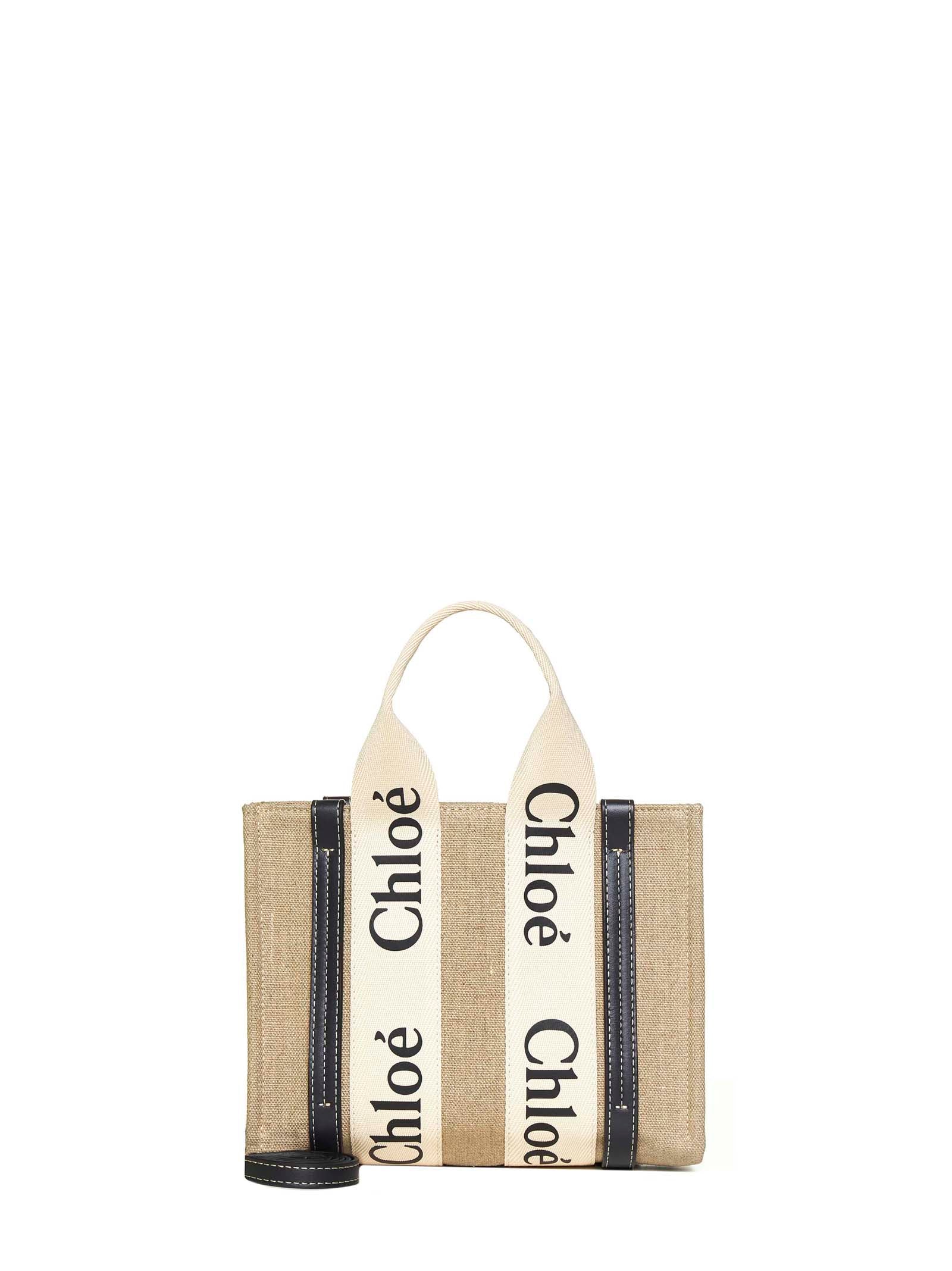 Chloé Women Small Woody Linen Tote Bag