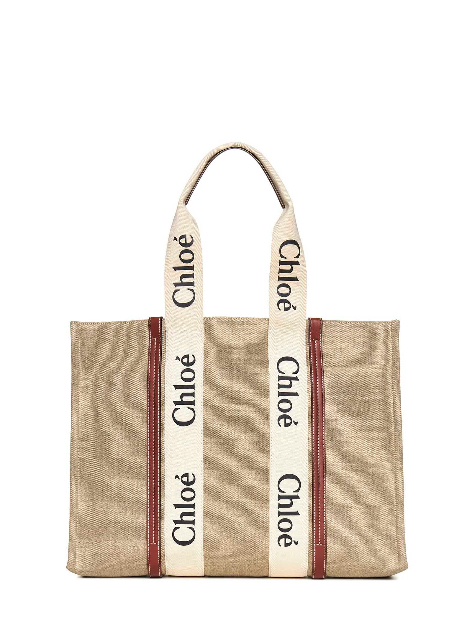 Chloé Women Woody Linen Tote Bag