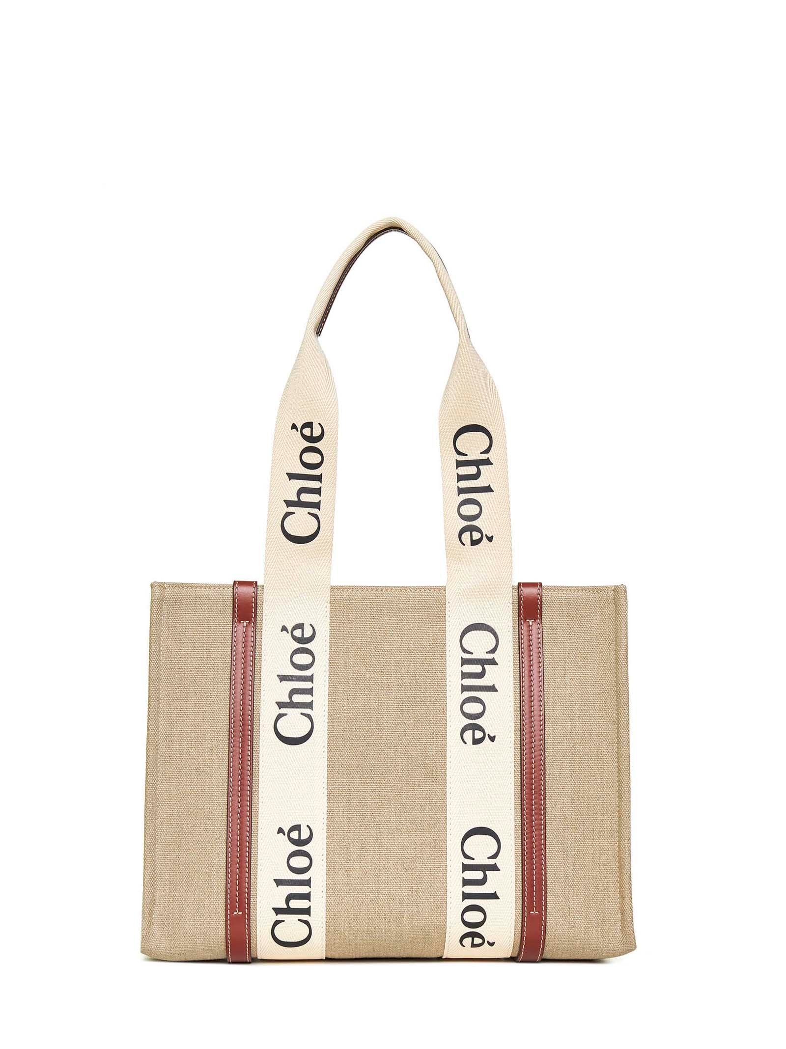 Chloé Women Woody Linen Tote Bag Chloè