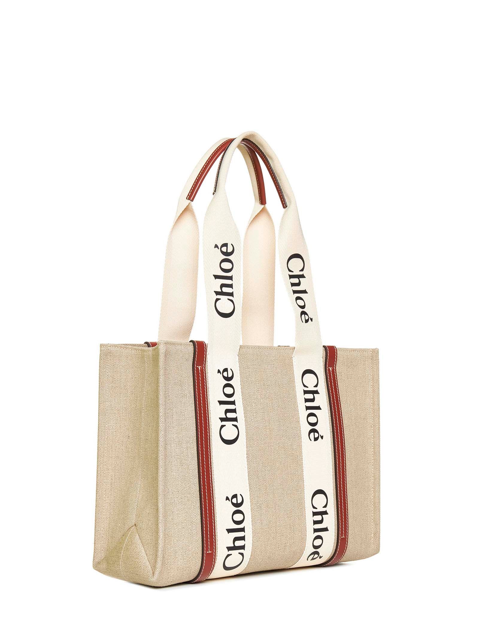 Chloé Women Woody Linen Tote Bag Chloè