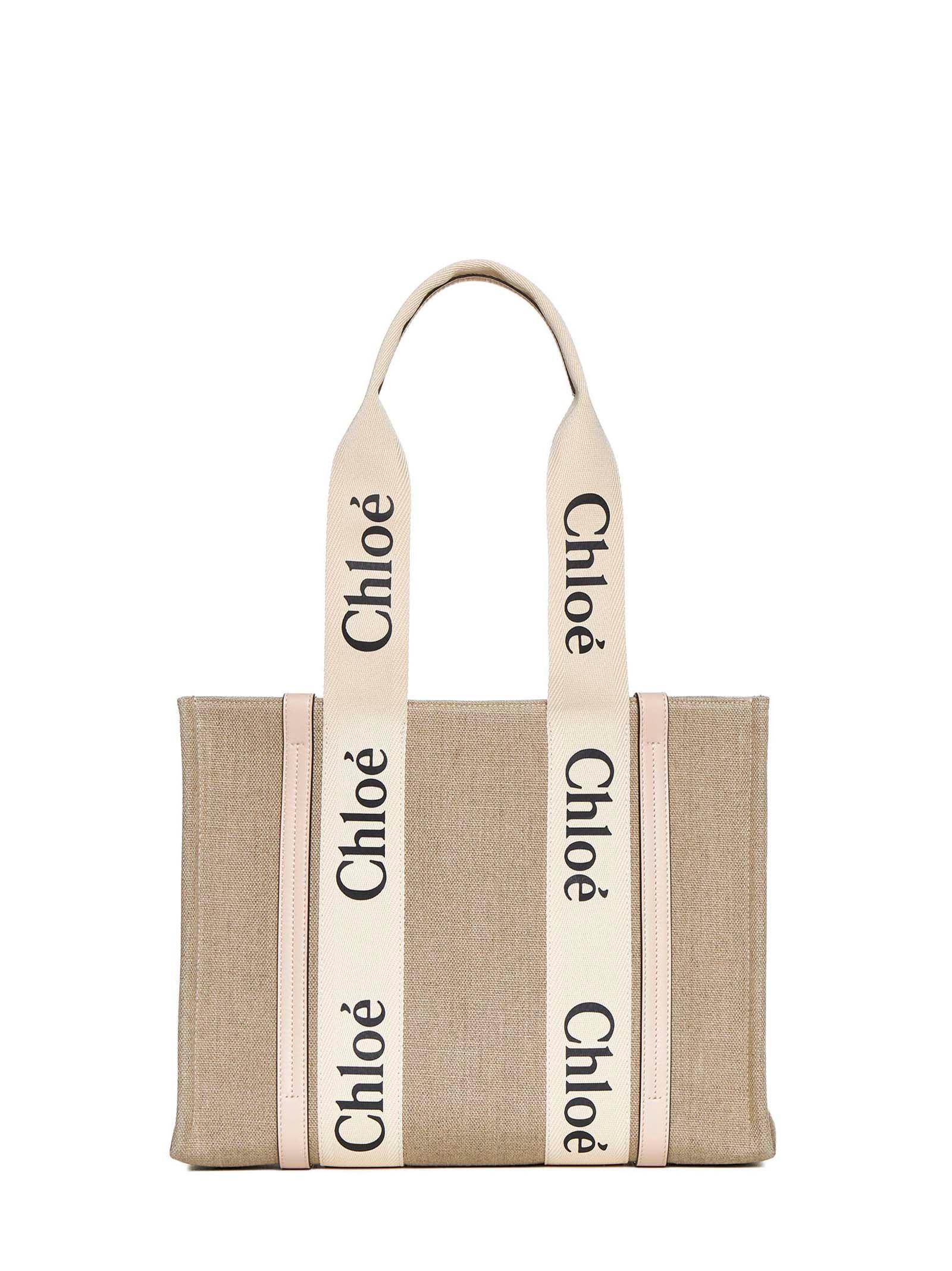 Chloé Women Medium Woody Tote Bag In Linen