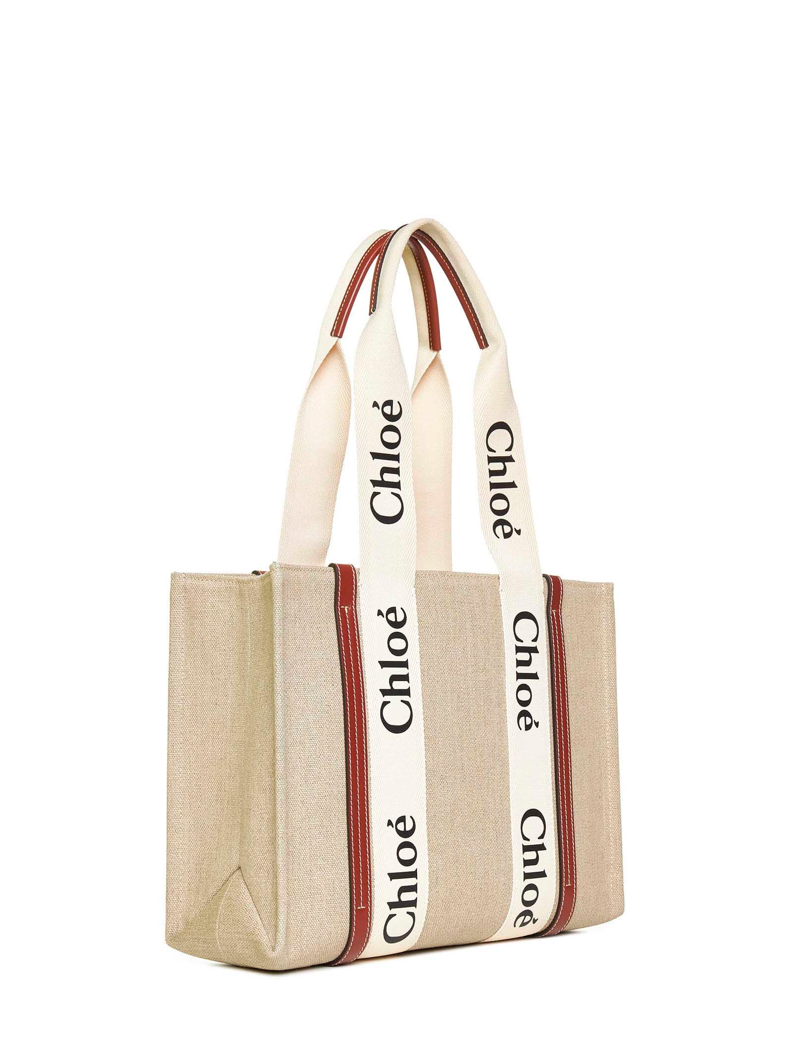 Chloé Women Woody Linen Tote Bag Chloè