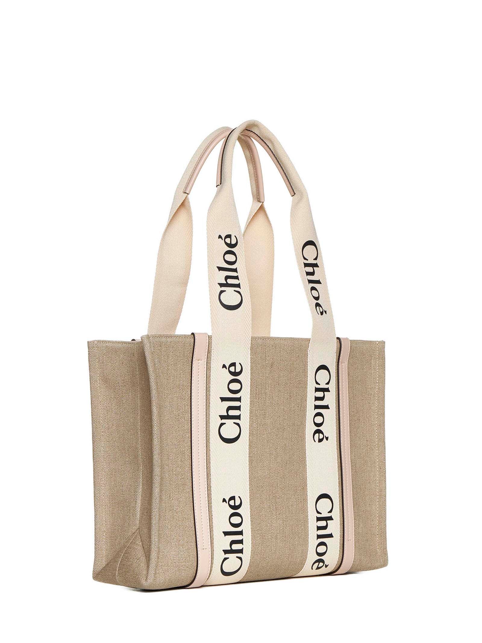 Chloé Women Medium Woody Tote Bag In Linen