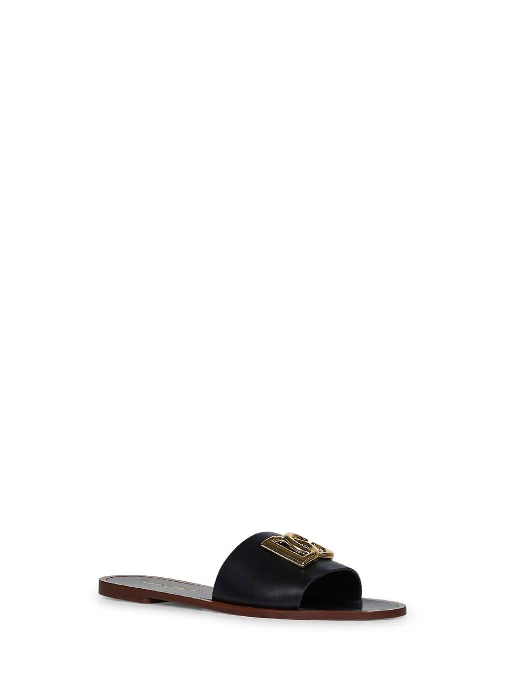 Dolce & Gabbana Women Black Calf Leather Bianca Slides
