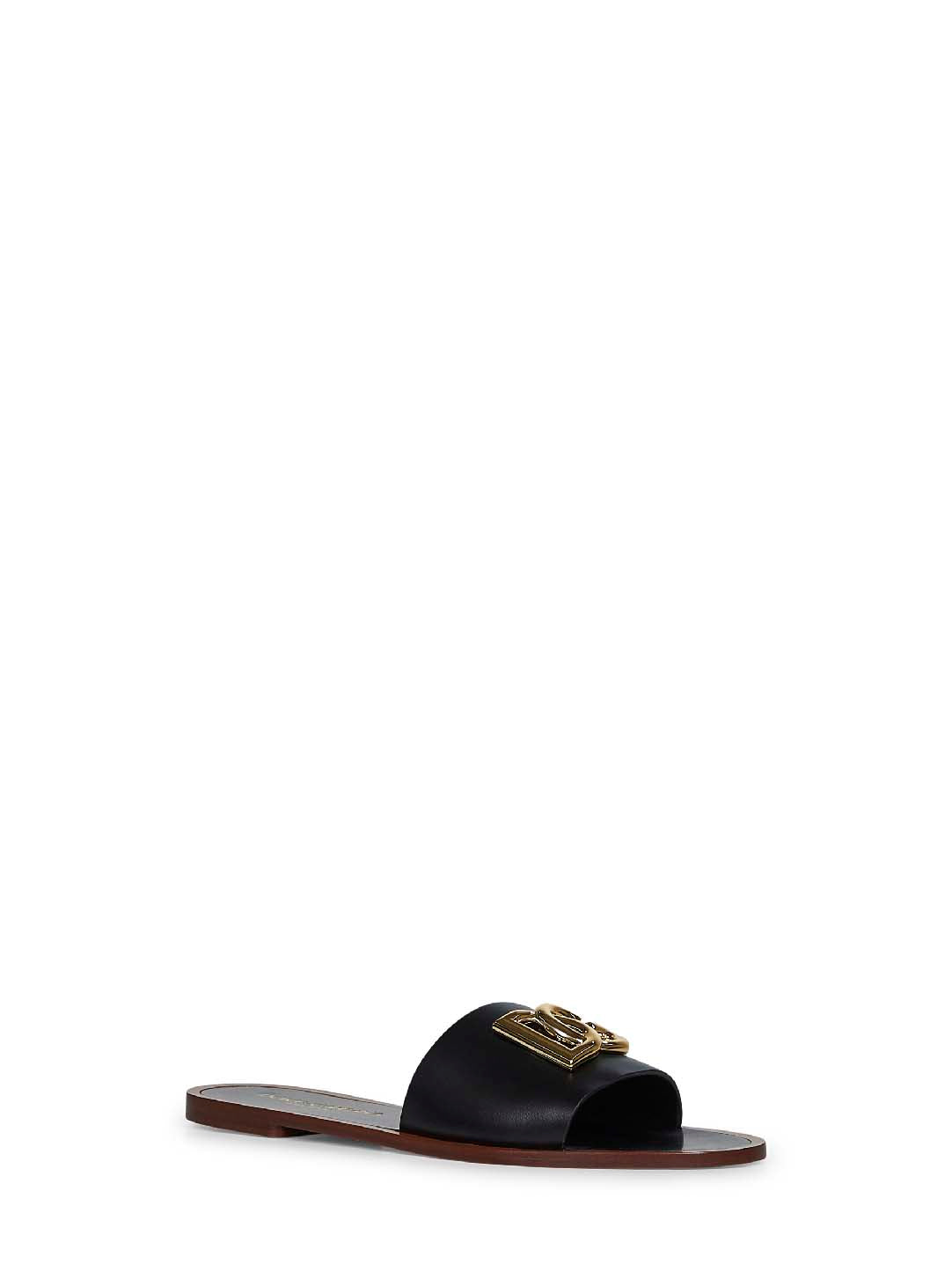 Dolce & Gabbana Women Black Calf Leather Bianca Slides