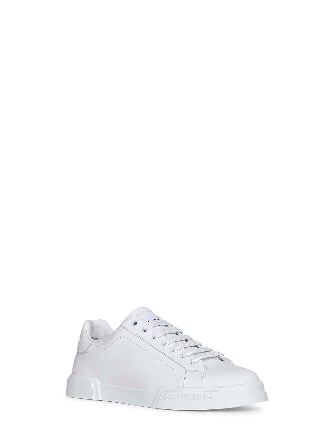 Dolce & Gabbana Men White Calf Leather Portofino Sneakers<Br/>