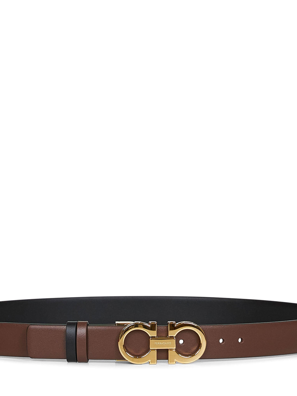 Cinto reversível Ferragamo Gancini em couro marrom cacau para mulheres<br>