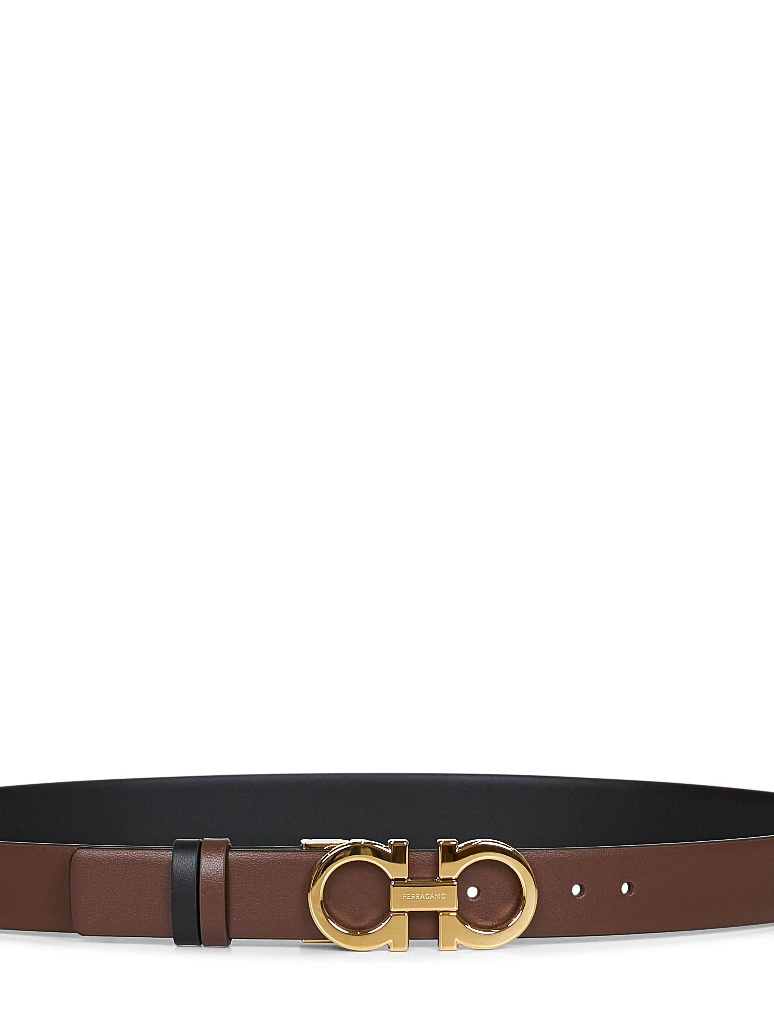 Cinto reversível Ferragamo Gancini em couro marrom cacau para mulheres<br>