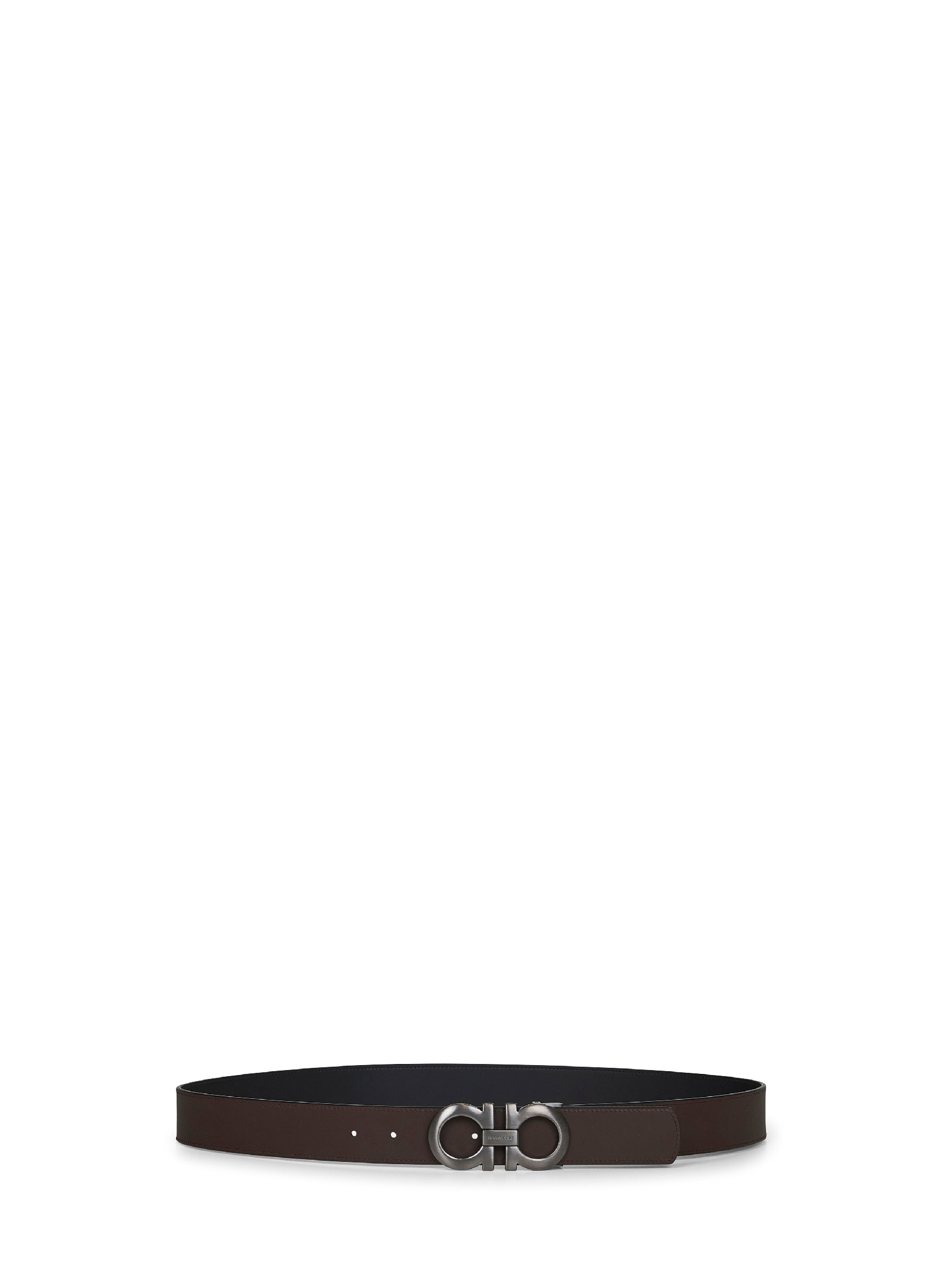 Cinto reversível Ferragamo Gancini em couro preto para homem.