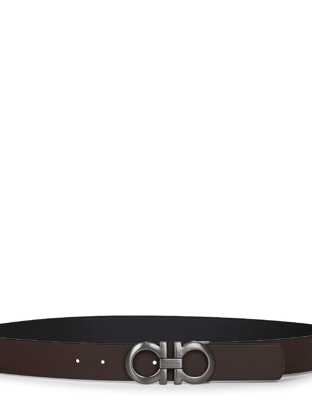 Cinto reversível Ferragamo Gancini em couro preto para homem.