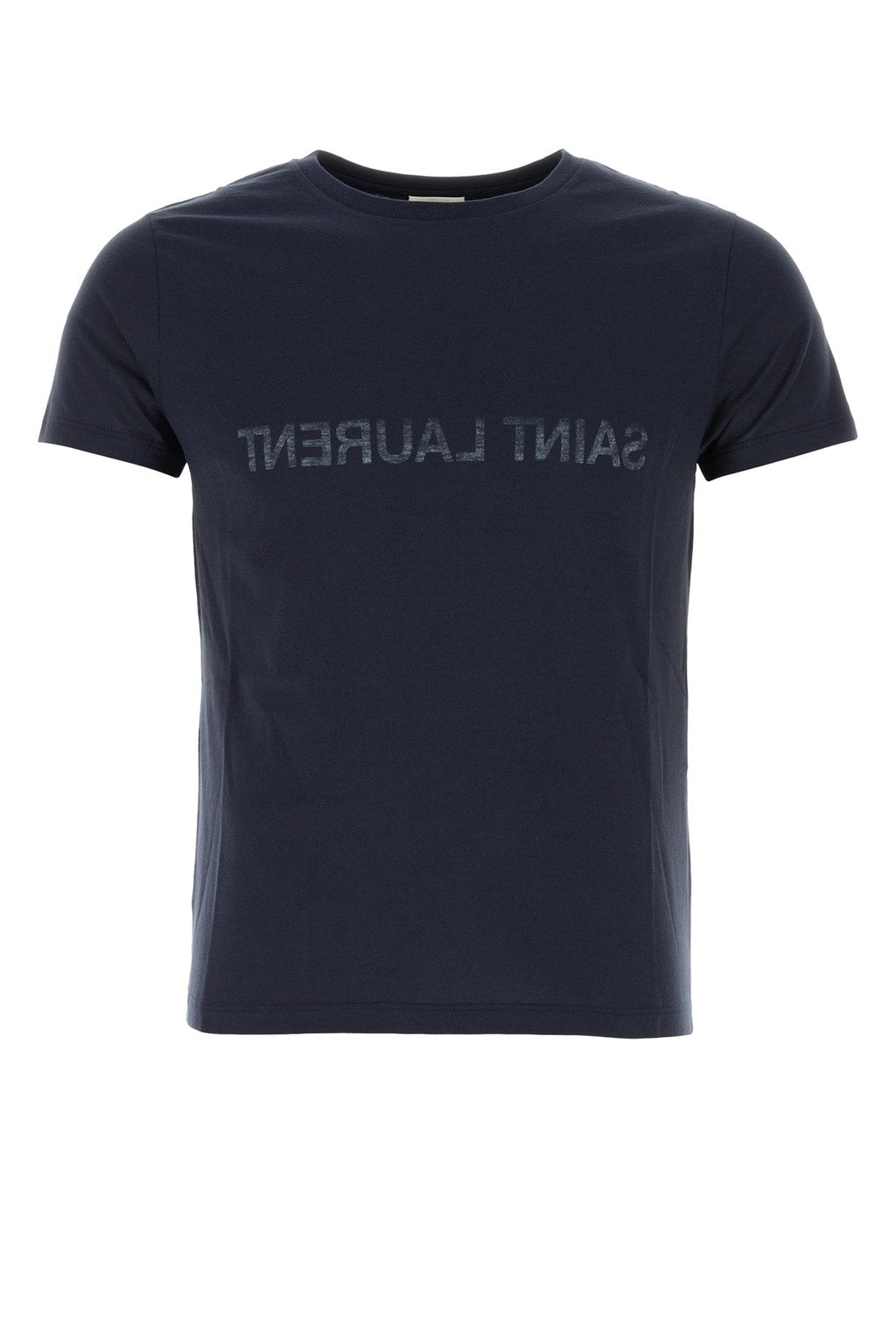 Saint Laurent Men Navy Blue Cotton T-Shirt