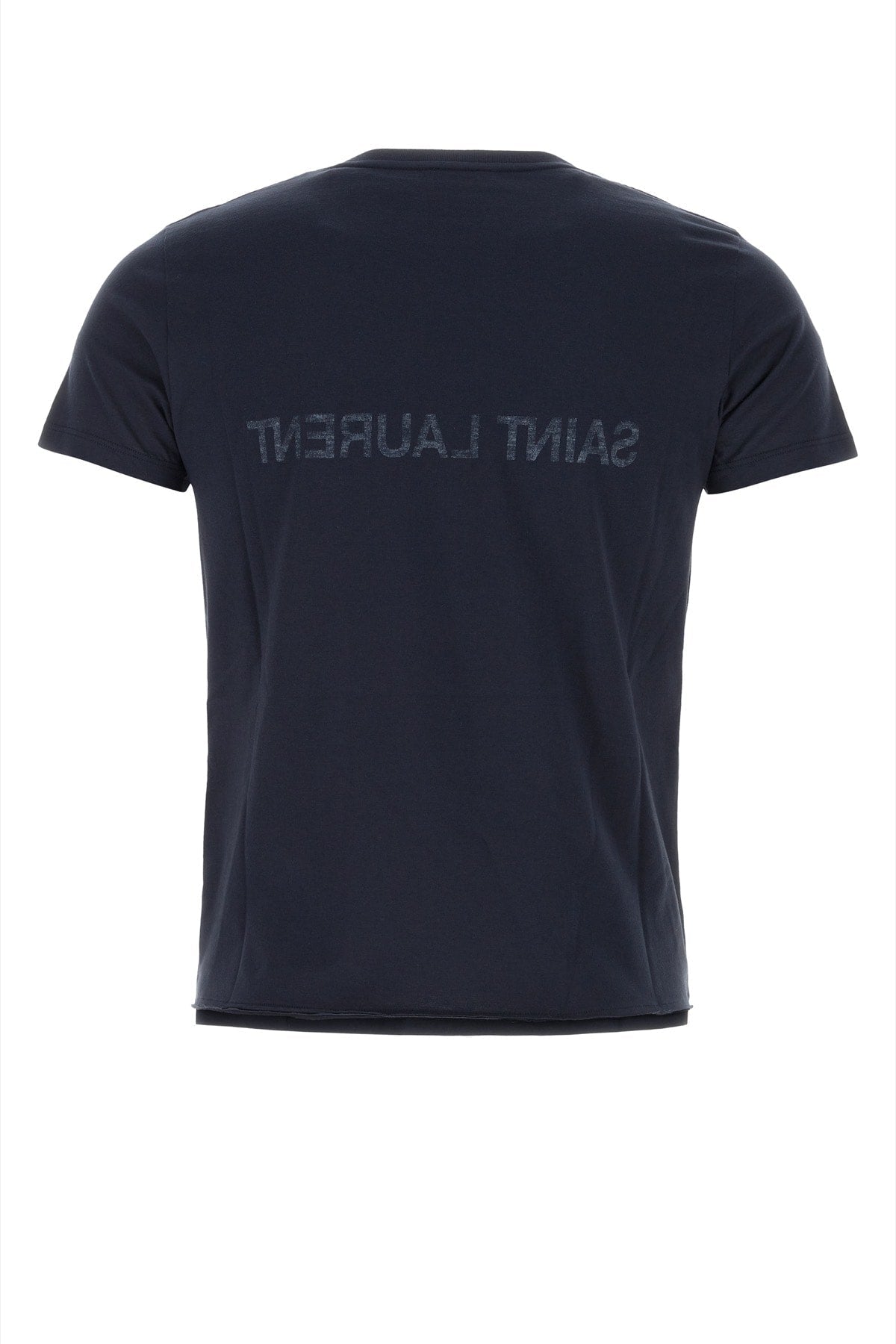 Saint Laurent Men Navy Blue Cotton T-Shirt