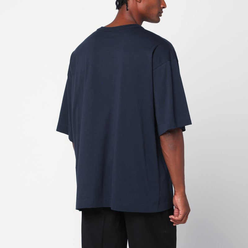 Dries Van Noten Oversized Navy Blue Cotton T-Shirt Men