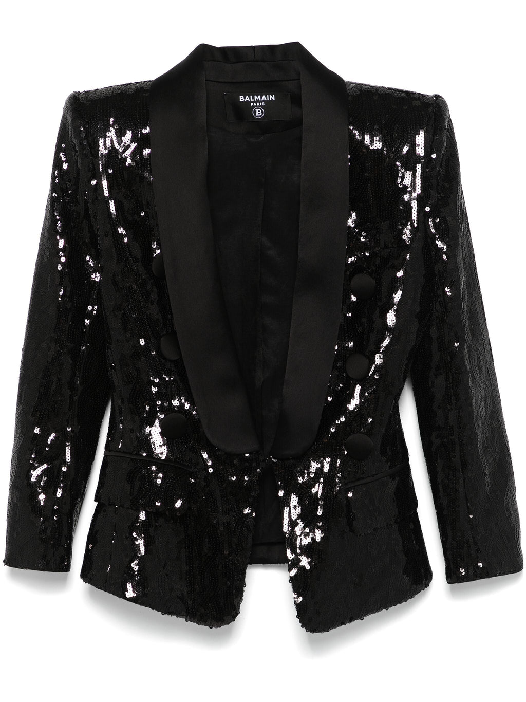 Balmain Women V-Neck Glitter Satin Tailored Jkt