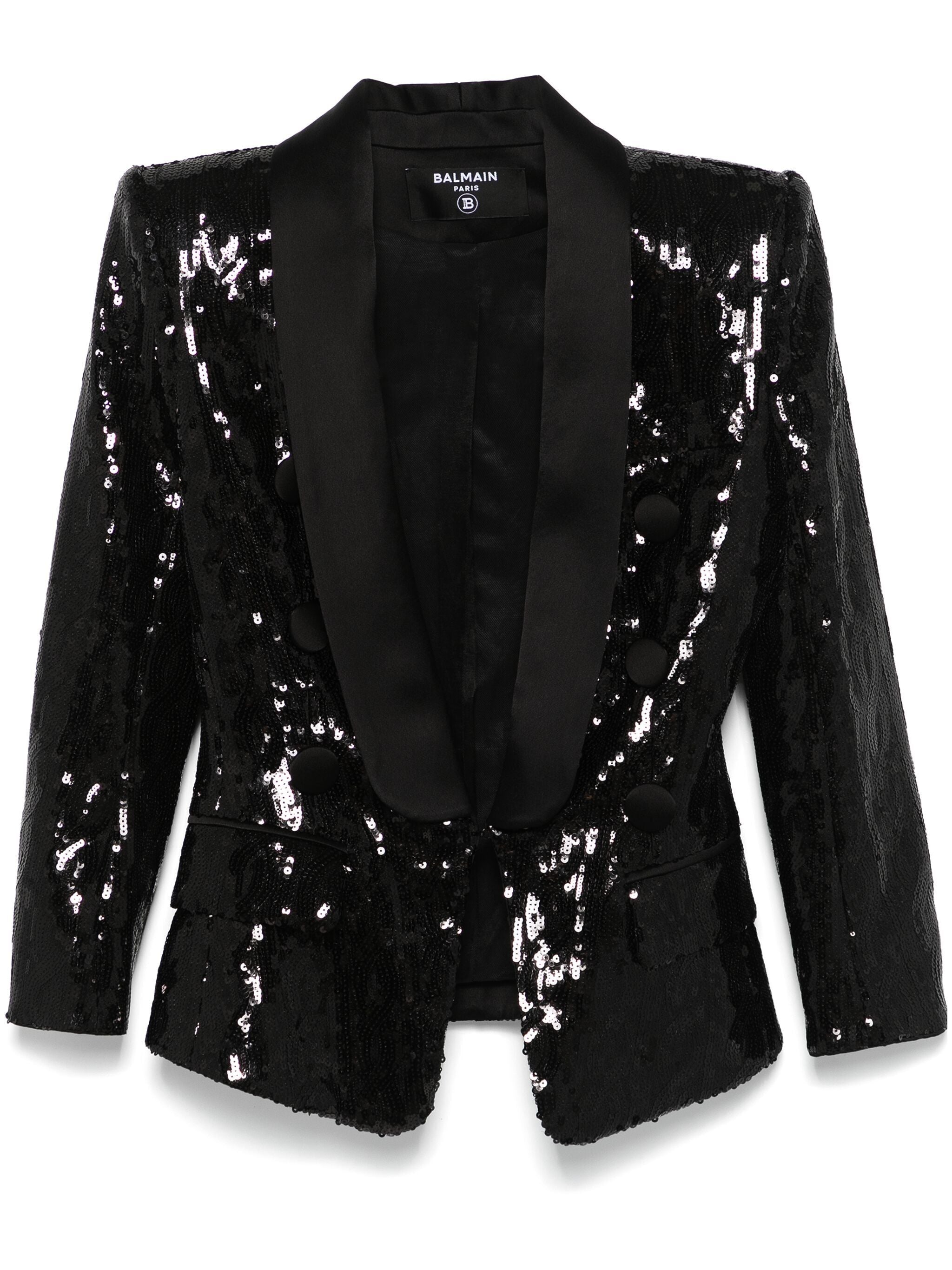 Balmain Women V-Neck Glitter Satin Tailored Jkt