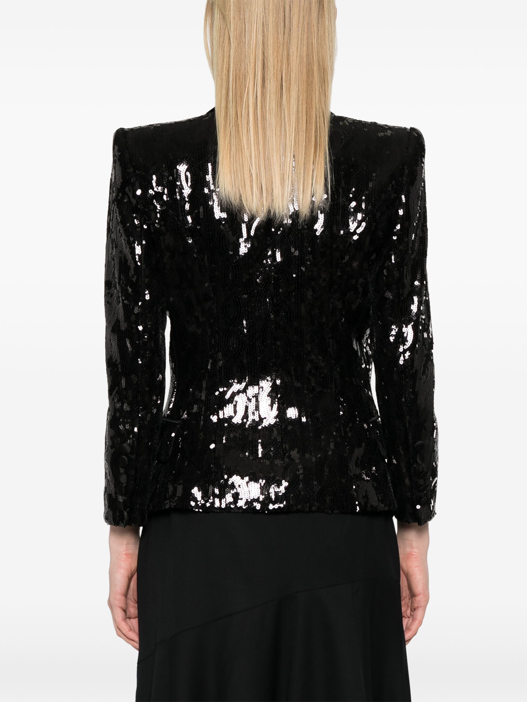 Balmain Women V-Neck Glitter Satin Tailored Jkt