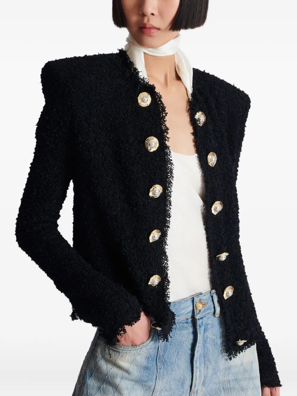 Balmain Women Edge-To-Edge Silky Tweed Jacket