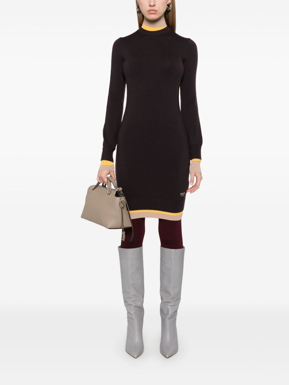 Fendi Women Multi Layer Wool Fitted Dress