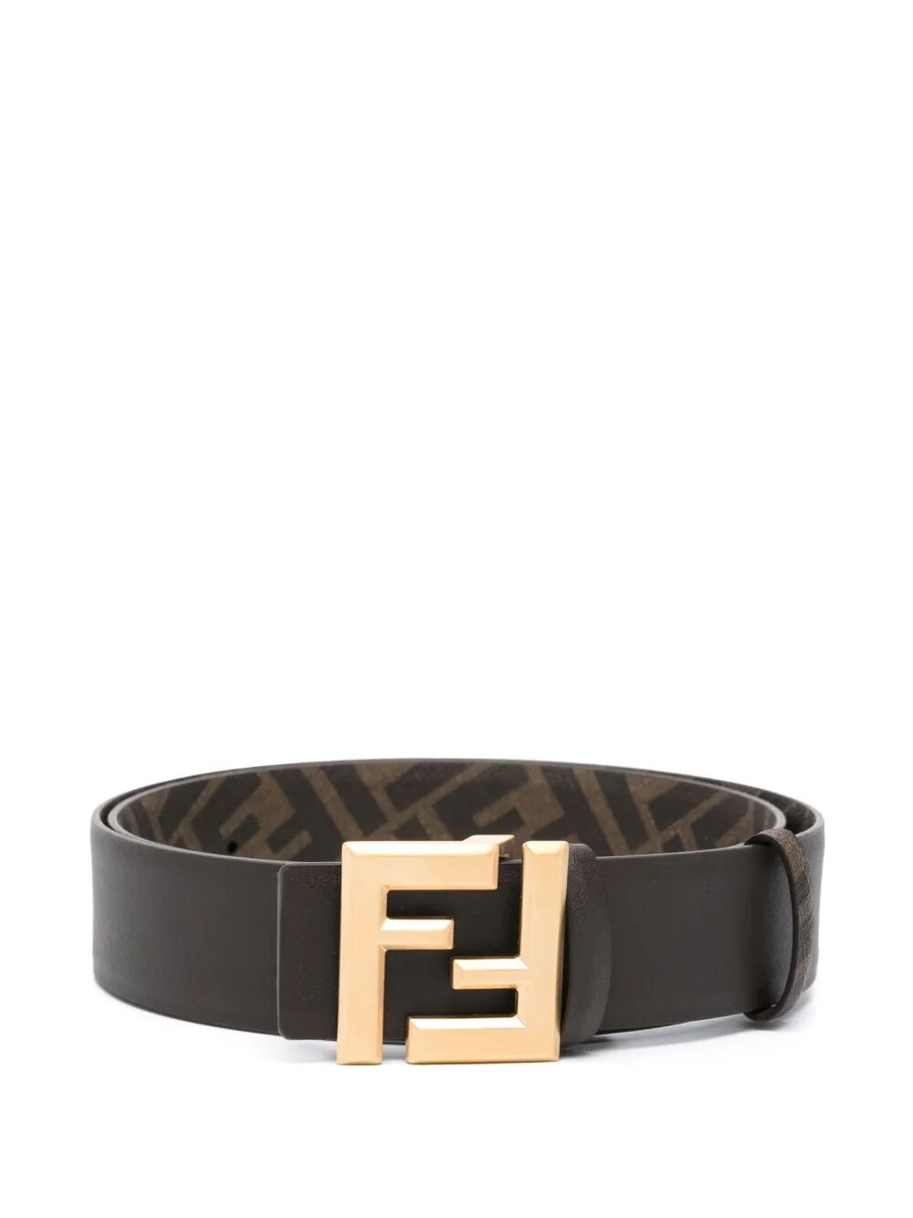 Fendi Men Ff Squared Leather And Canvas Reversible Belt