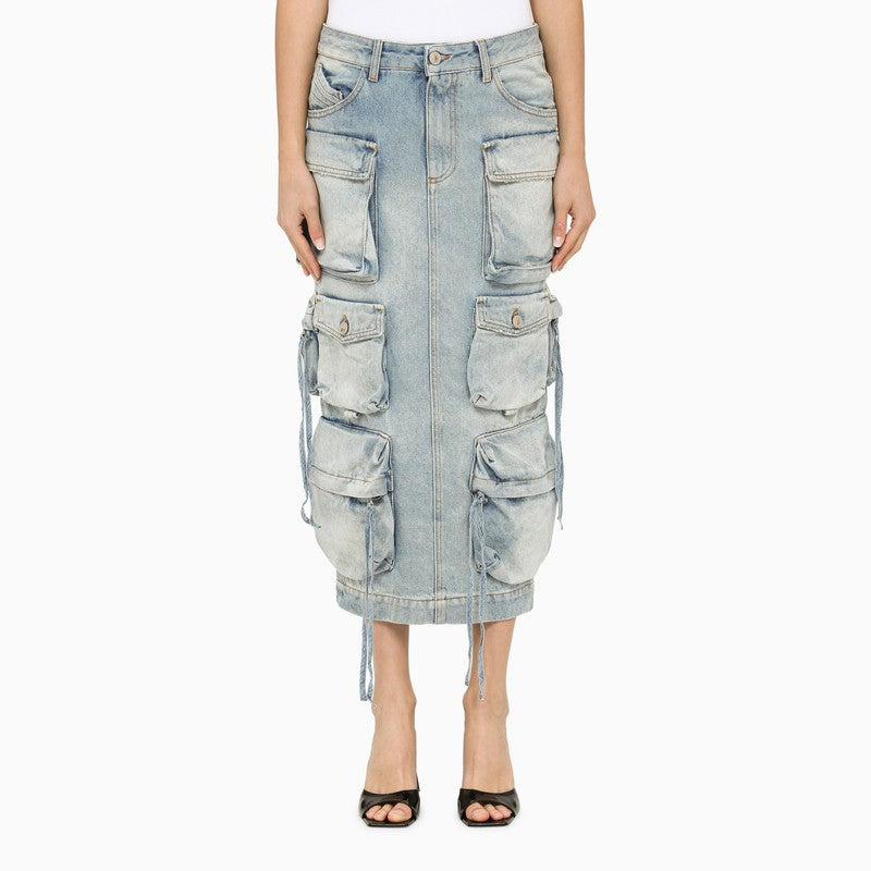 The Attico Blue Denim Cargo Midi Skirt Women