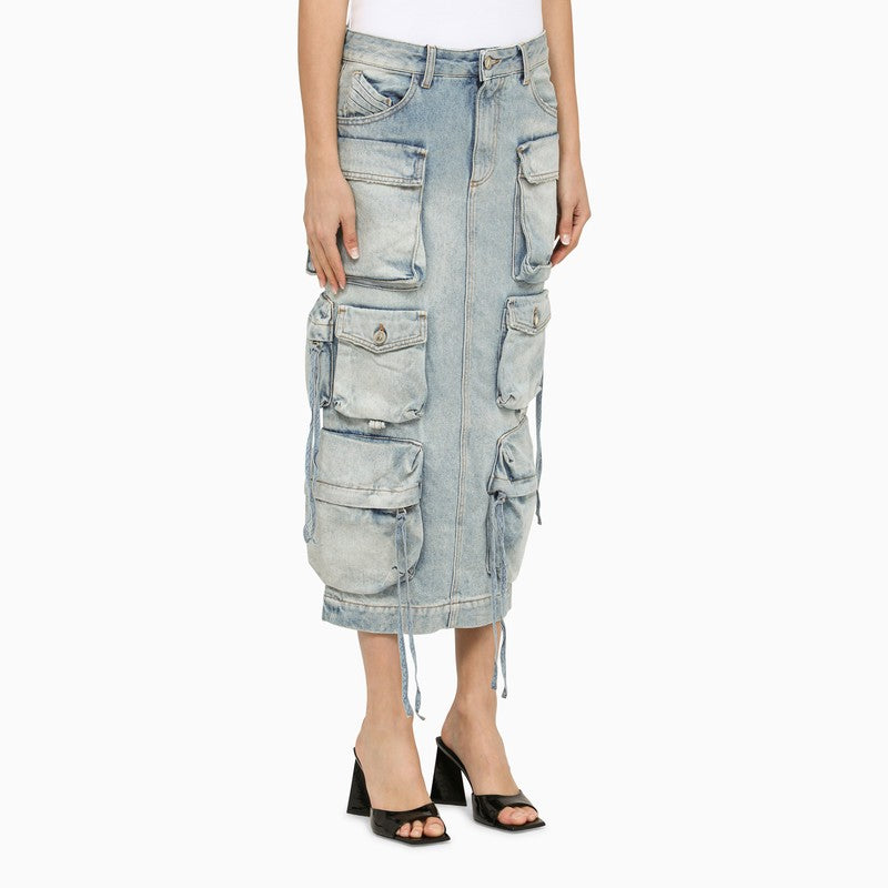 The Attico Blue Denim Cargo Midi Skirt Women