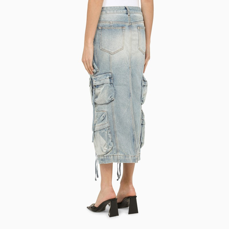 The Attico Blue Denim Cargo Midi Skirt Women