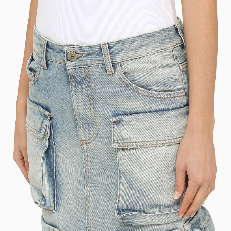 The Attico Blue Denim Cargo Midi Skirt Women