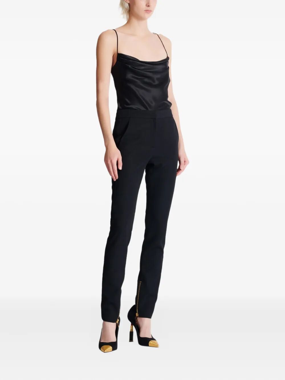 Balmain Women Zipped Satin Slim Pants