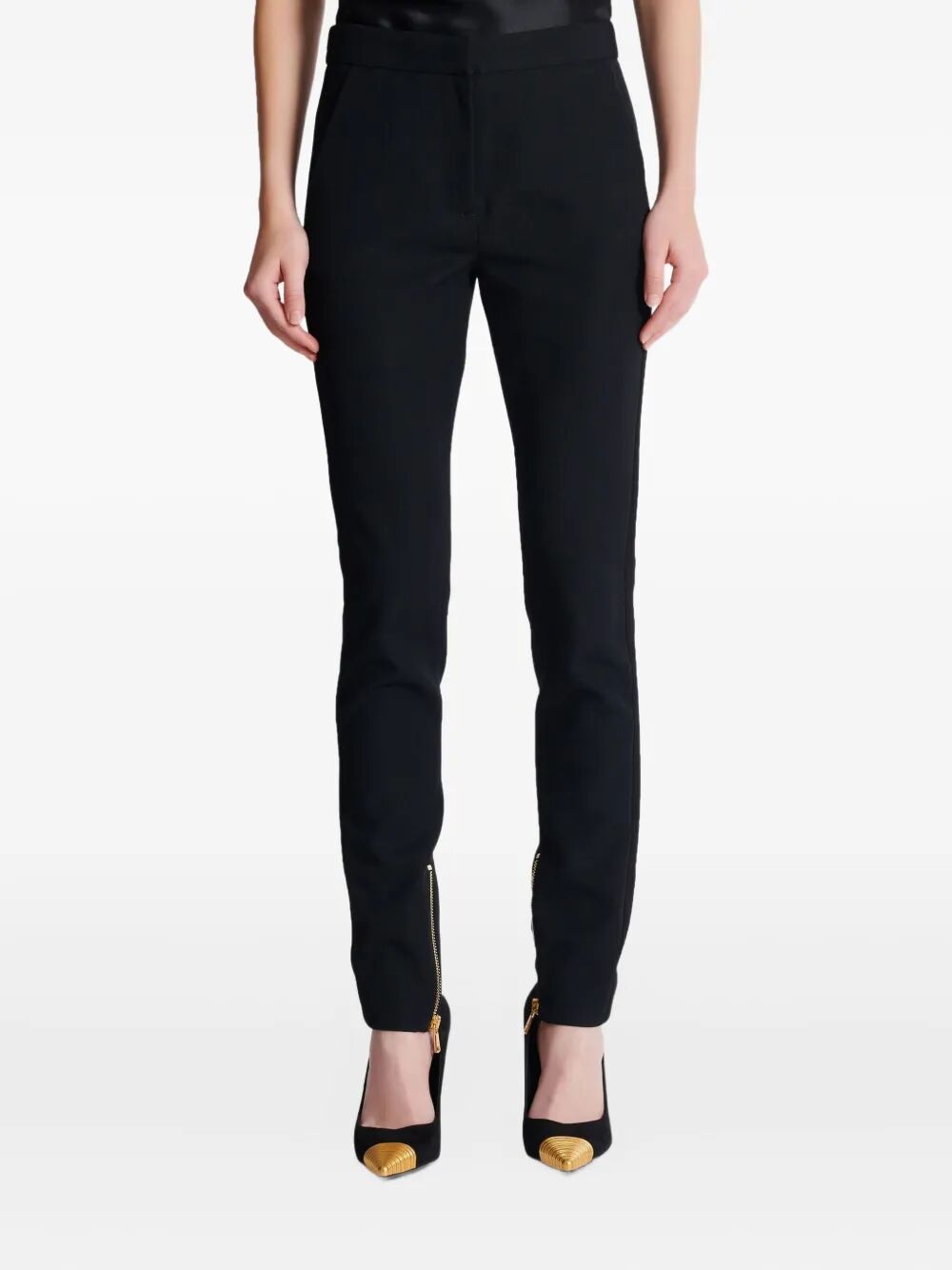 Balmain Women Zipped Satin Slim Pants