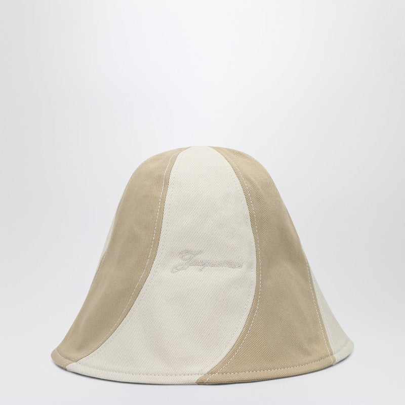 Jacquemus Beige And White Canvas Bob Hat Women