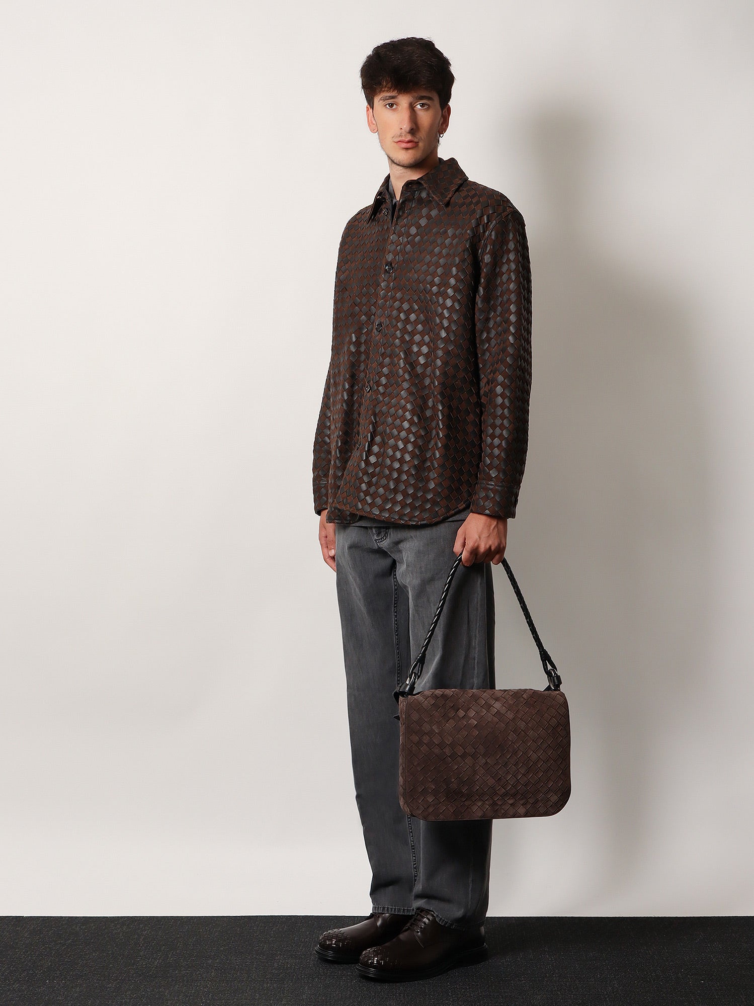 Bottega Veneta Men Intrecciato Suede Shoulder Bag