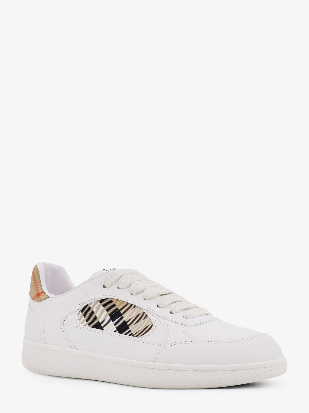 Burberry Men Low-Top Leather Sneakers With Check Inserts