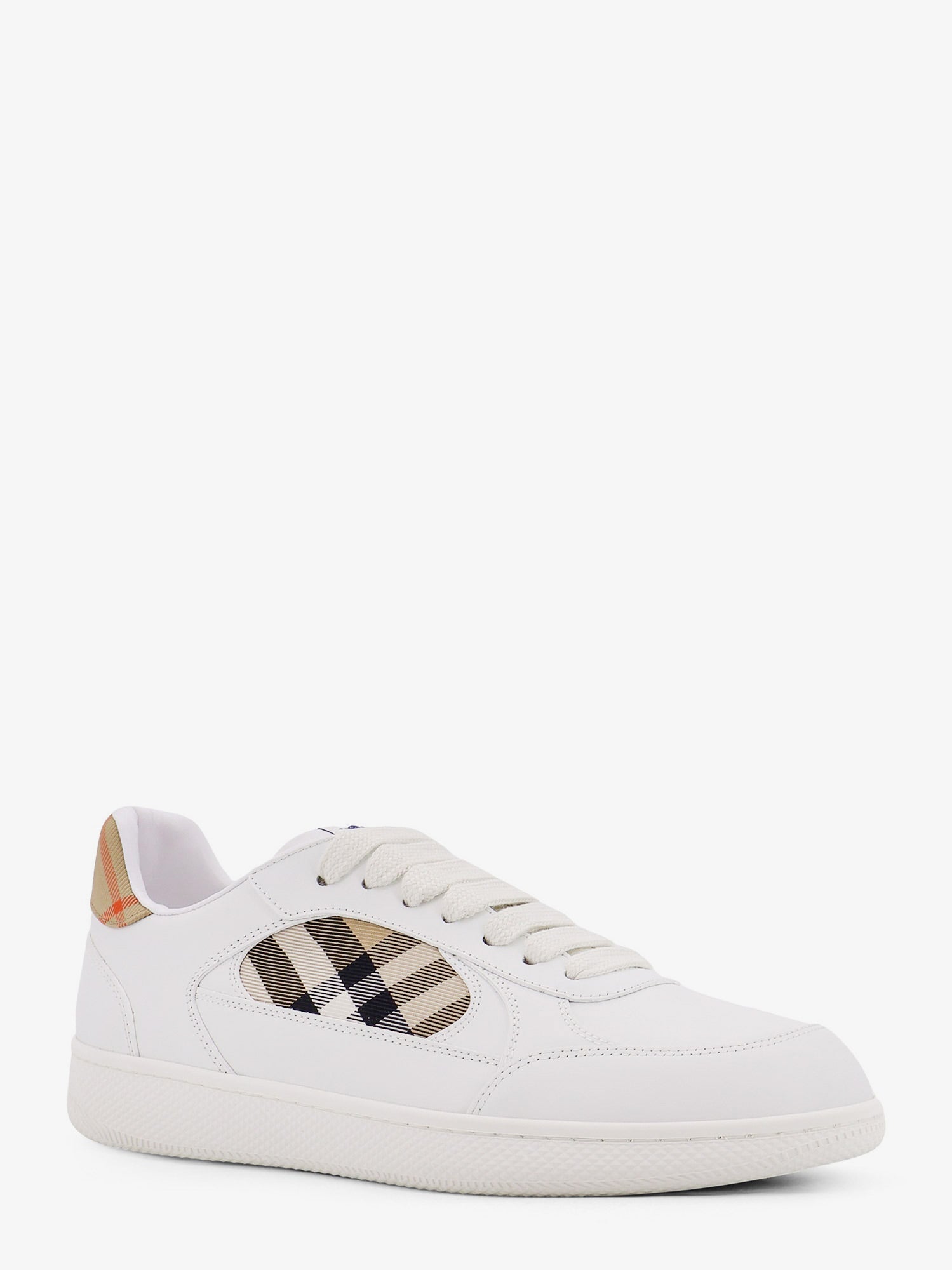 Burberry Men Low-Top Leather Sneakers With Check Inserts