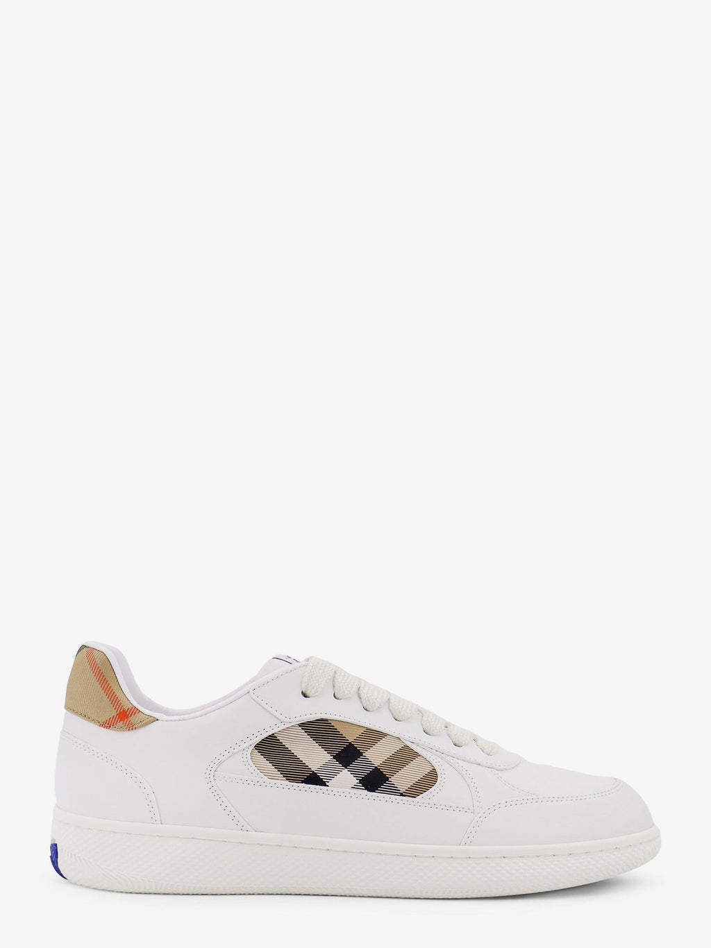 Burberry Men Low-Top Leather Sneakers With Check Inserts