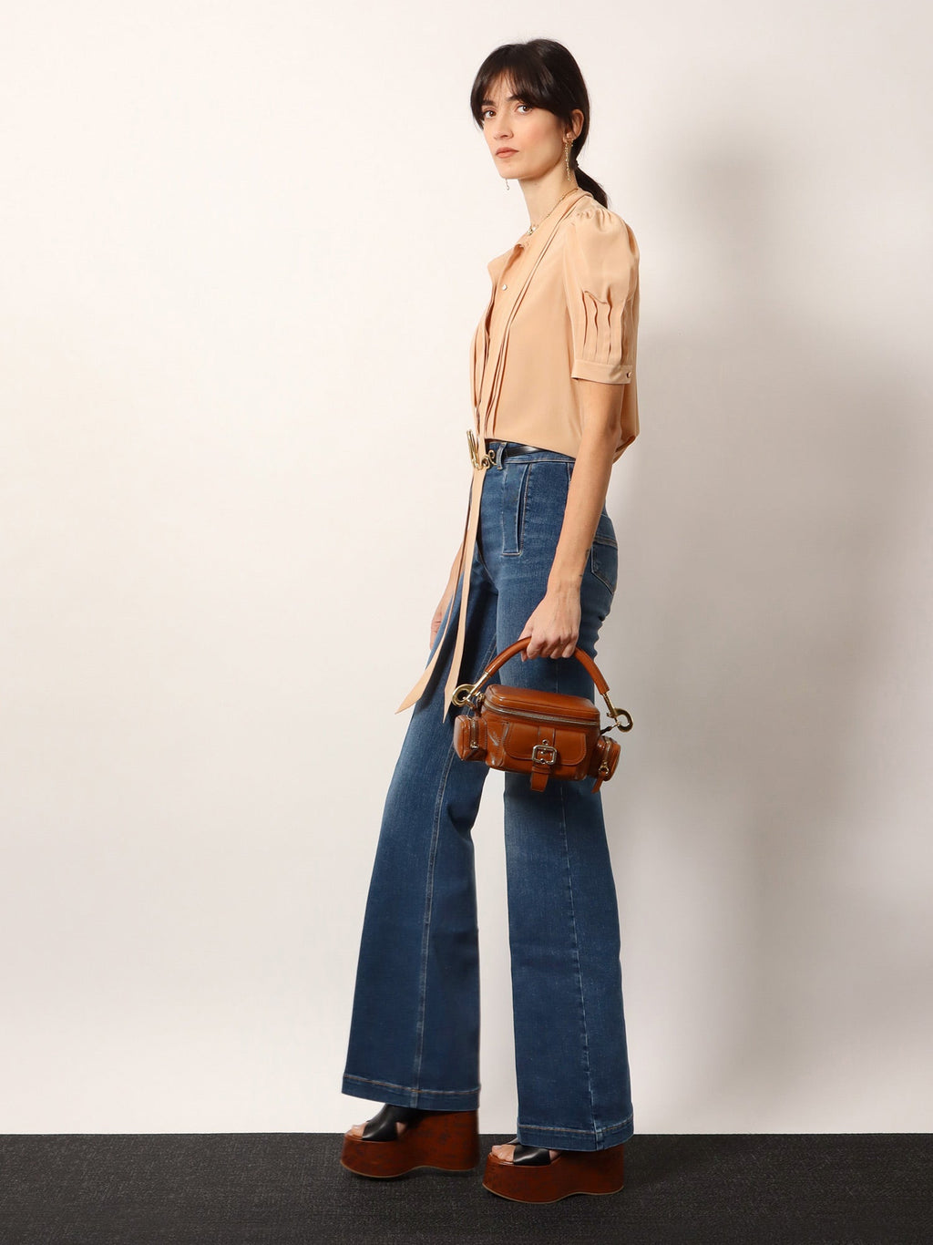 Chloe' Women Small Double Carry Leather Bag With Multipocket Detail