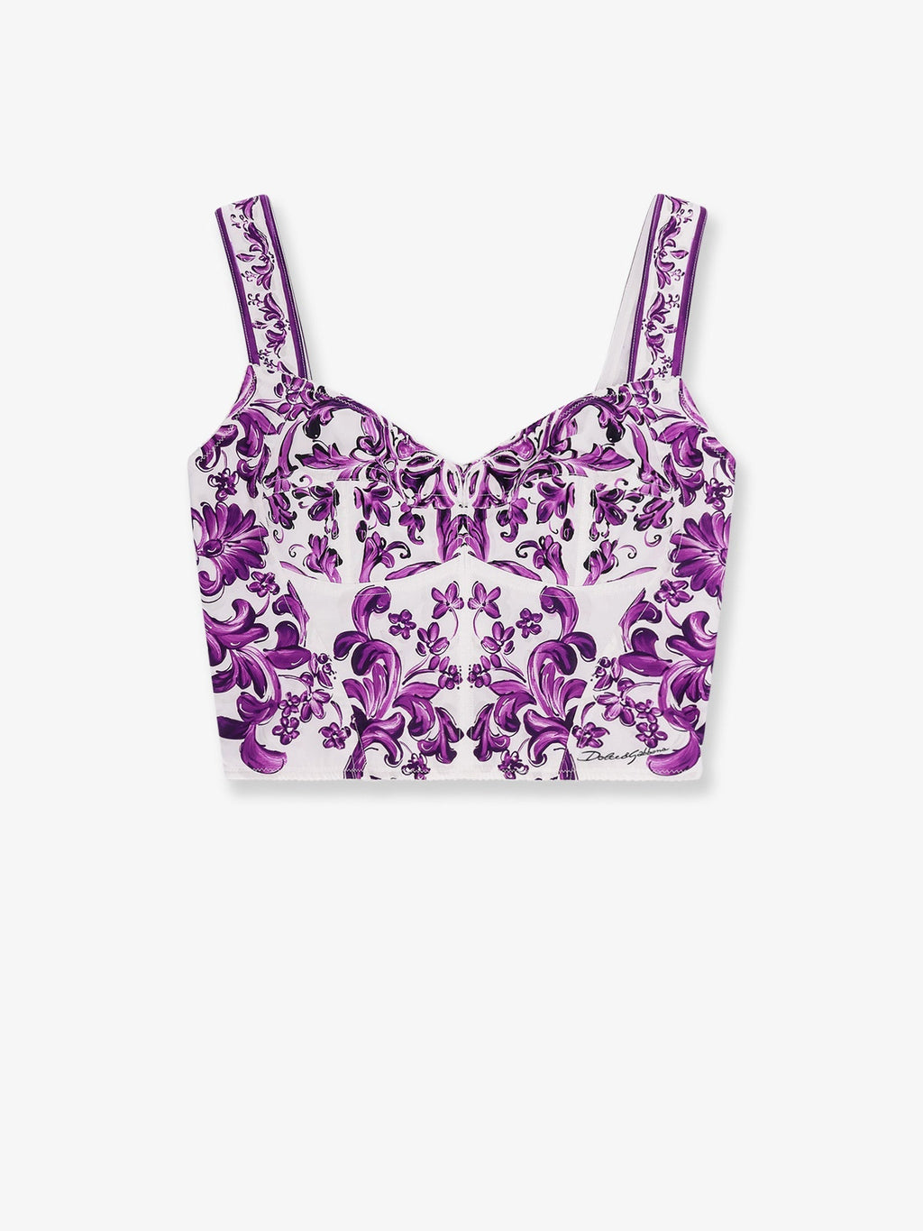 Dolce & Gabbana Women Cotton Blend Bustier Top With Maiolica Print