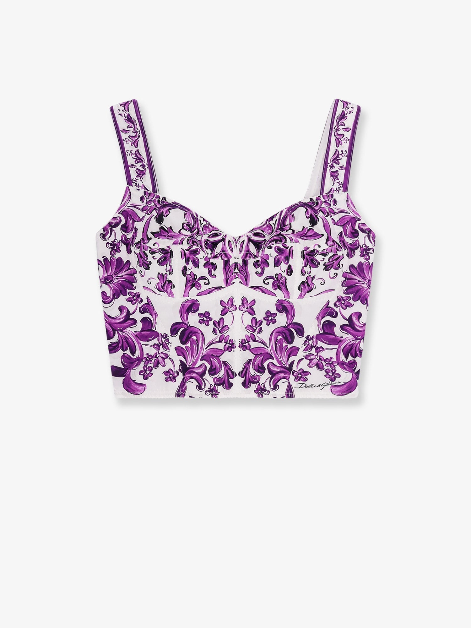 Dolce & Gabbana Women Cotton Blend Bustier Top With Maiolica Print