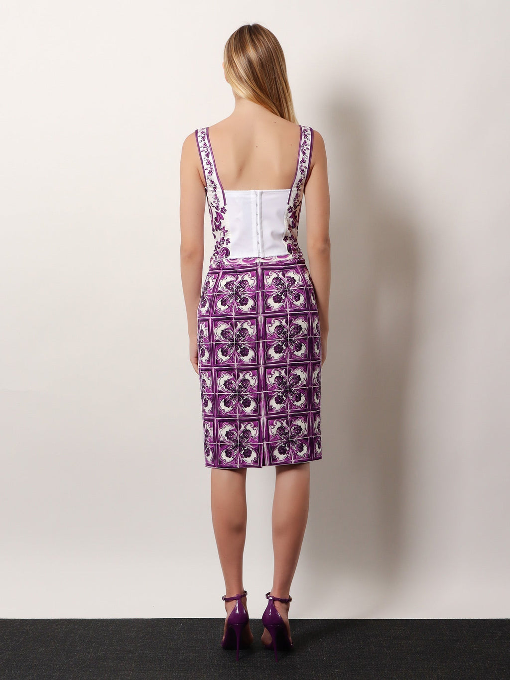 Dolce & Gabbana Women Cotton Blend Bustier Top With Maiolica Print