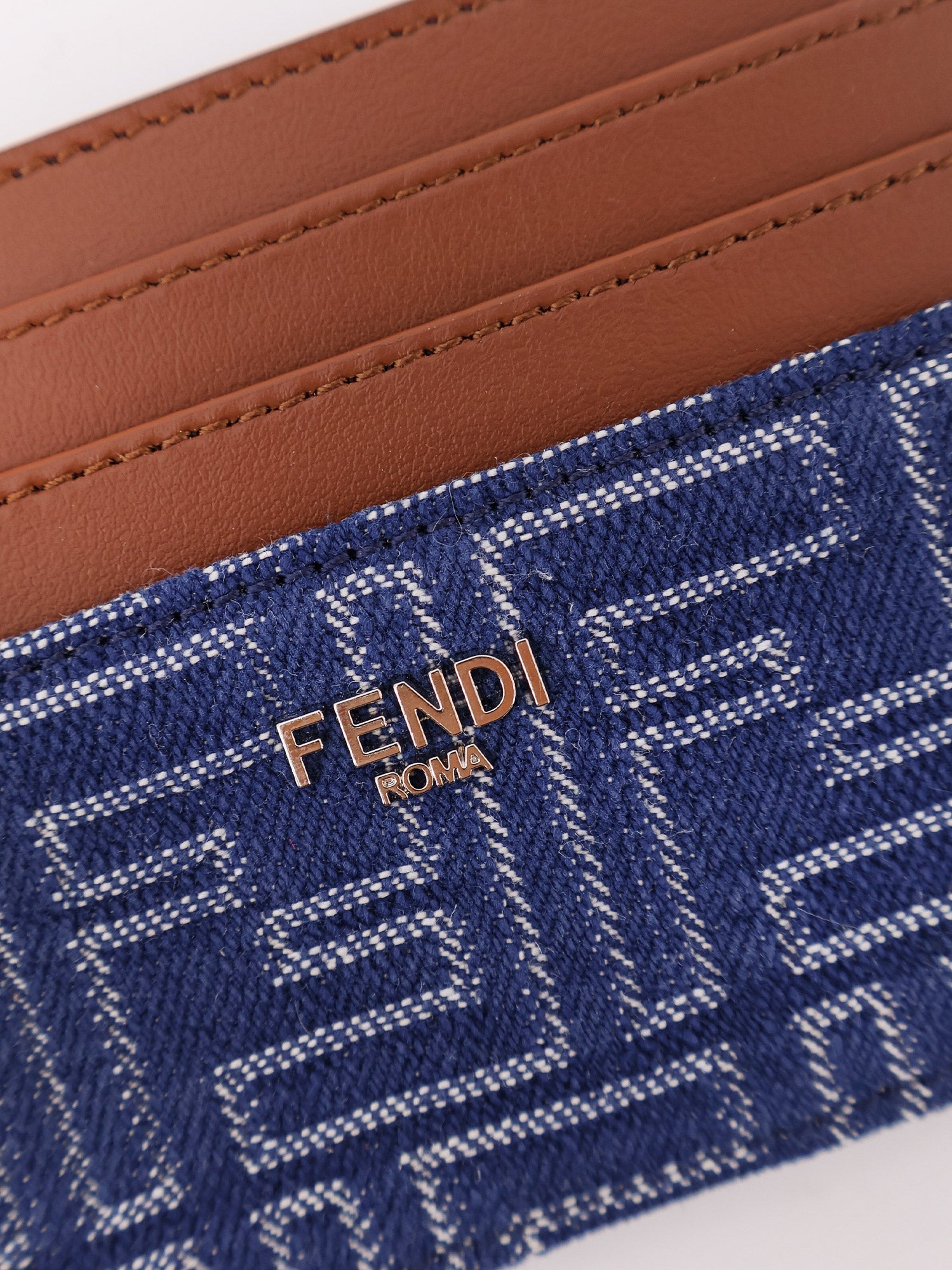 Fendi Men Jacquard Ff Fabric Cardholder With Denim Effect