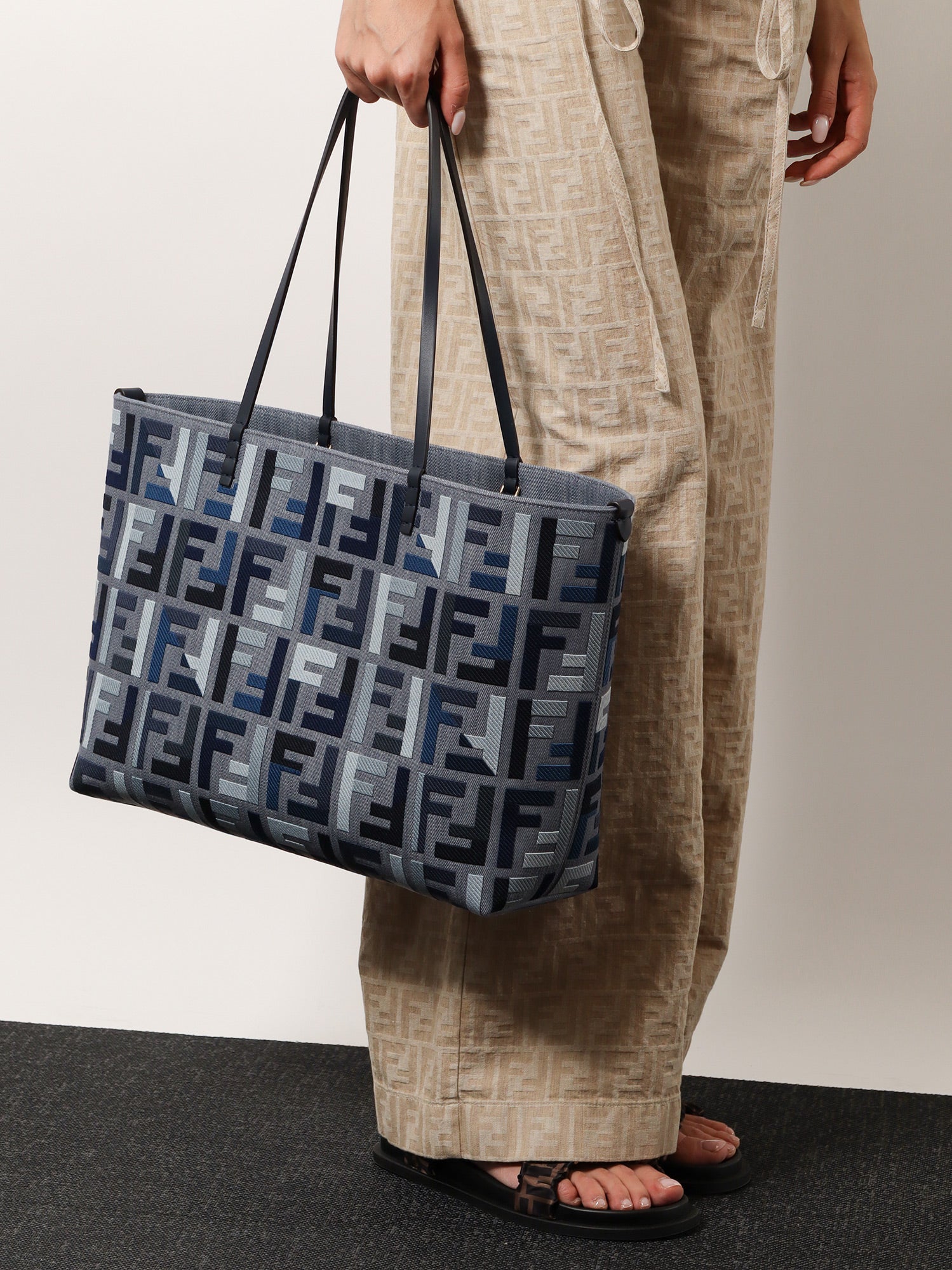 Fendi Women Roll Large Jacquard Ff Fabric Tote Bag